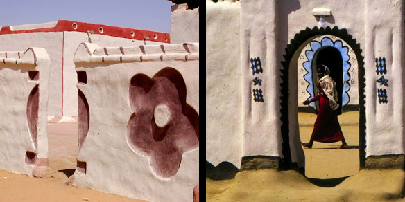 Houses decorated with flowers and patterns, Sudan