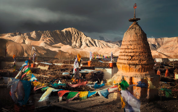 Buddhist temple and prayer flags, Nepal