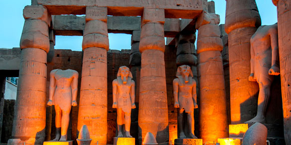 Sunset over the Courtyard of Ramesses ll, Luxor Temple (Temple of Amun-Ra), Luxor, Egypt