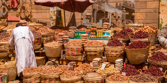 Traditional egyptian bazaar with herbs and spices, Aswan, Egypt