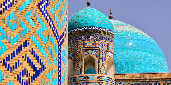 Intriciate Mosaic details of the Madrasas at the Registan, Samarkand, Uzbekistan