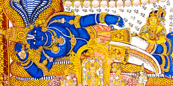 Ancient Hindu God painted on wall, Sri Ranganathaswamy Temple, Tiruchirappalli (Trichy), Tamil Nadu, India