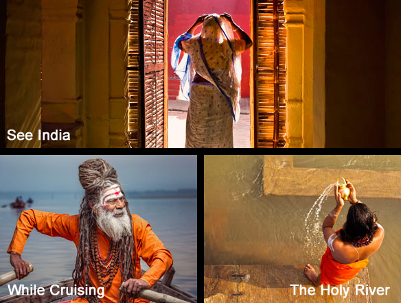 Praying in Varanasi, A Hindu rowing, A Hindu Ritual, India 